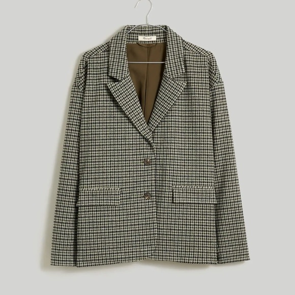 Madewell Oversized Knit Blazer in Green Houndstooth - Size XXS - Picture 3 of 15